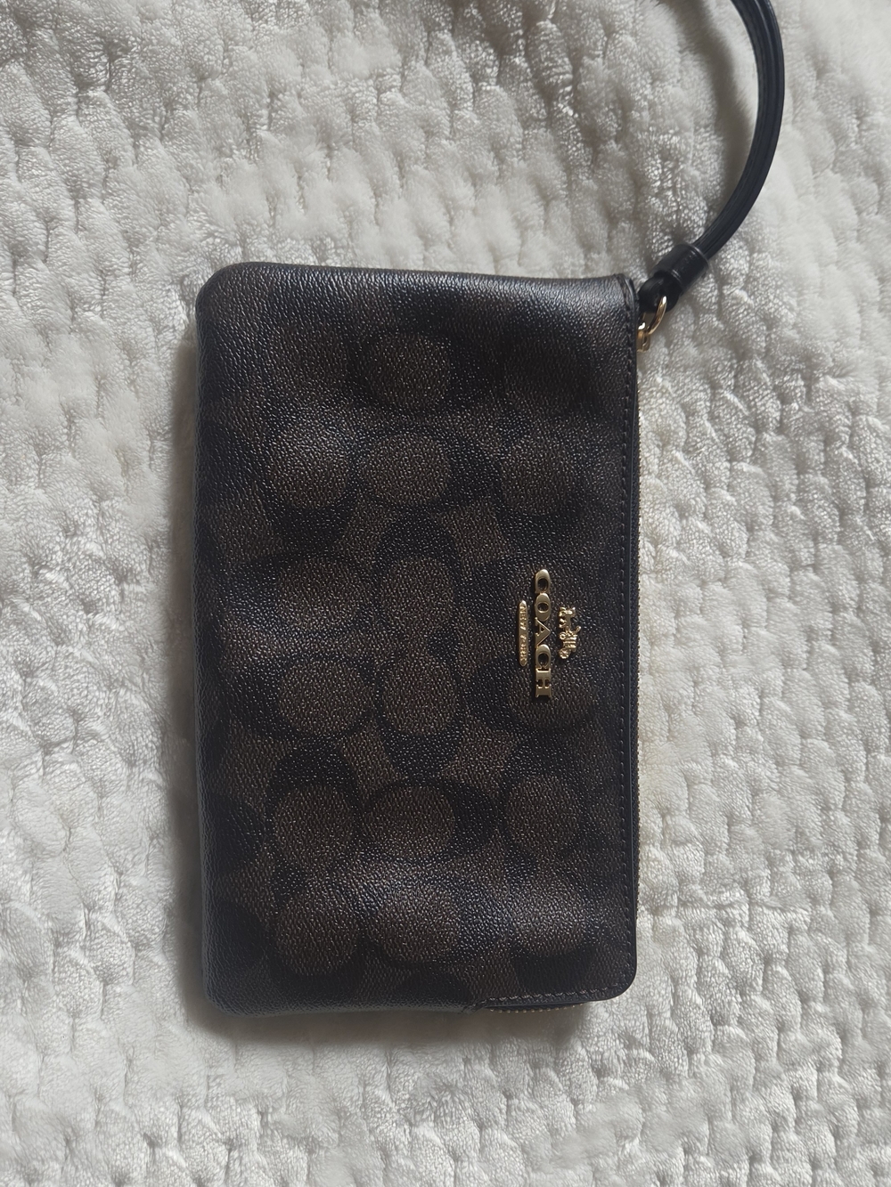 Coach Brown Black Signature Canvas Corner Zip Wristlet Gold Hardware - Picture 3 of 9